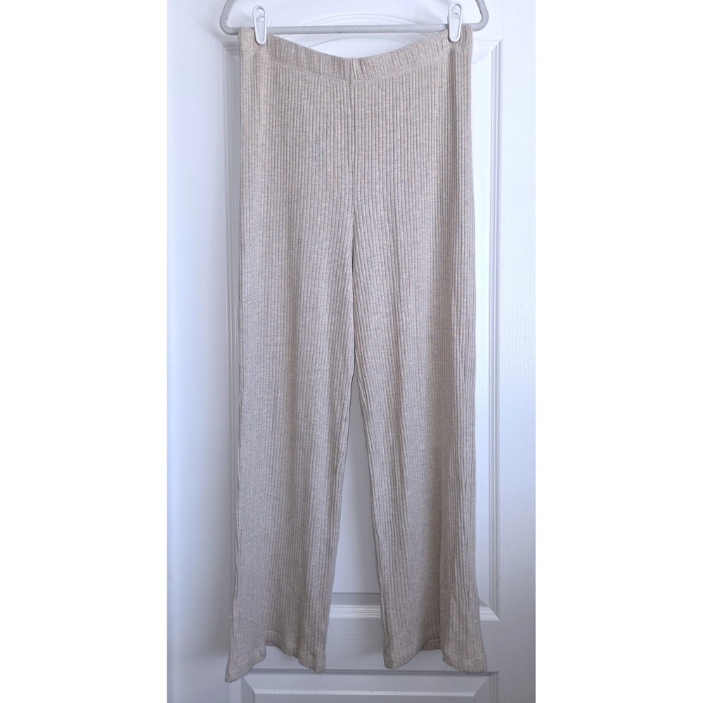 Reformation Jeans Whitney Ribbed Knit Pants Oatmeal Beige Lounge Wide Leg Sz XL